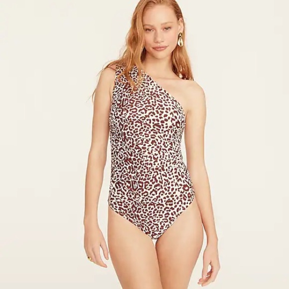 J.Crew leopard one shoulder bathing suit